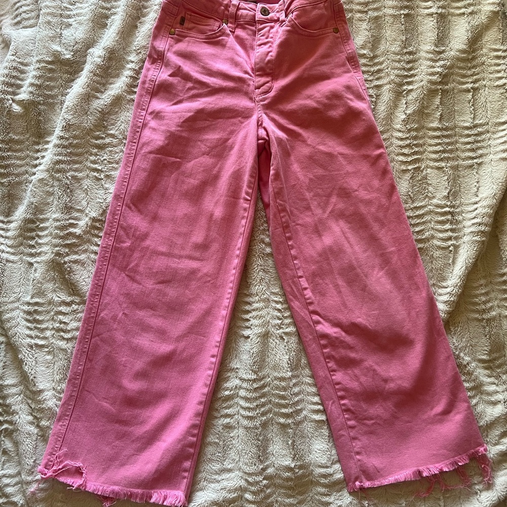 JUDY BLUE Pink Cropped Wide-Leg Jeans 0/24
